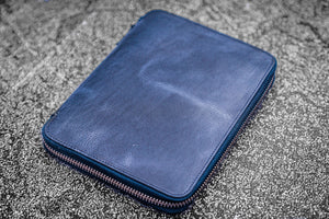Leather Zippered Rhodia A5 Notebook & iPad Mini Folio - Crazy Horse Navy Blue-Galen Leather