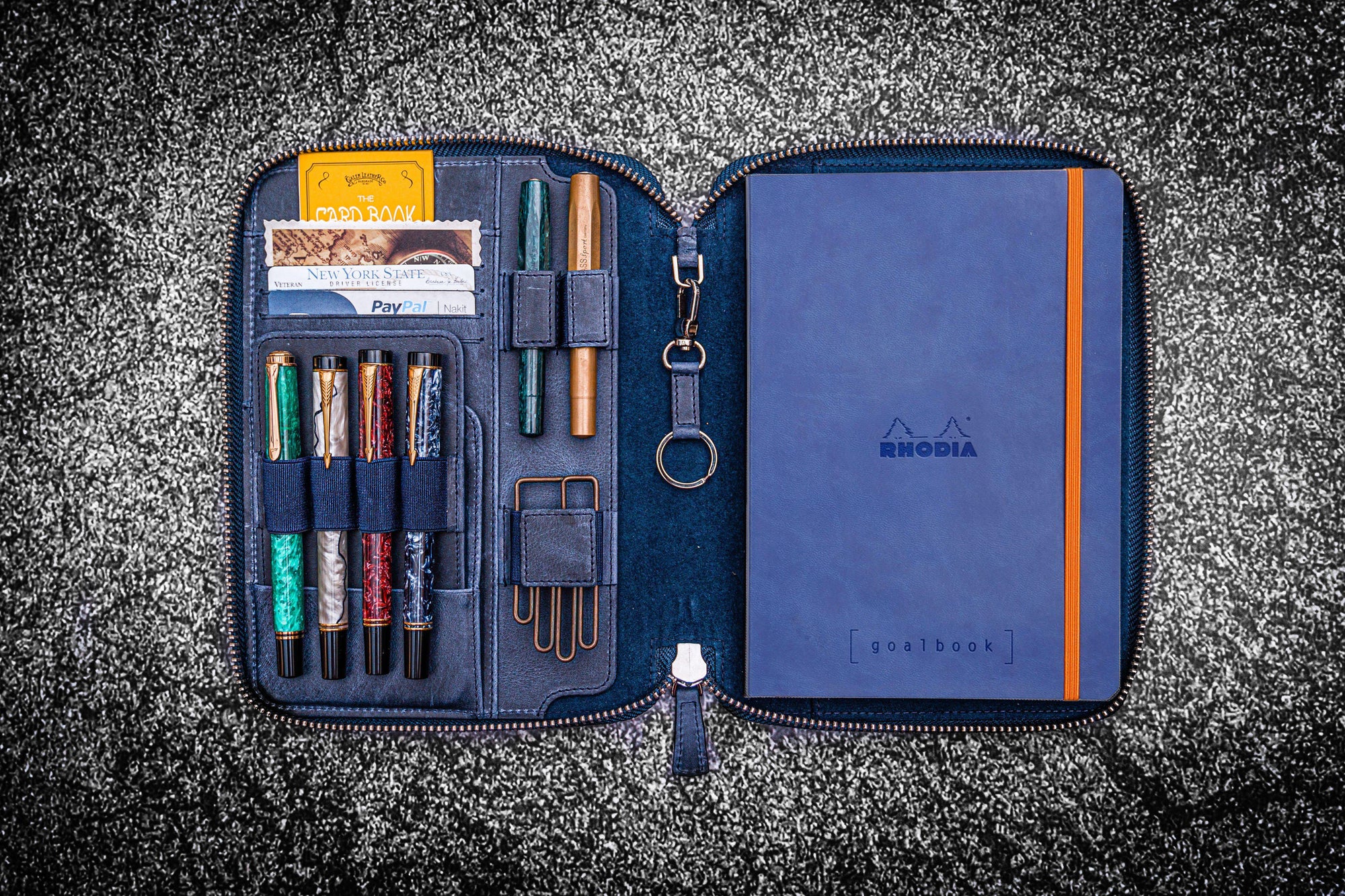 Leather Zippered Rhodia A5 Notebook & iPad Mini Folio - Crazy Horse Navy Blue-Galen Leather