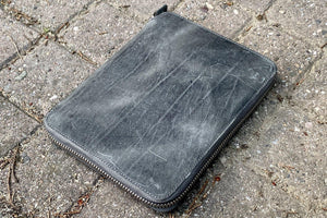 Leather Zippered Rhodia A5 Notebook & iPad Mini Folio - Crazy Horse Smoky-Galen Leather