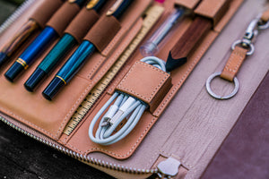 Leather Zippered Rhodia A5 Notebook & iPad Mini Folio - Undyed Leather-Galen Leather