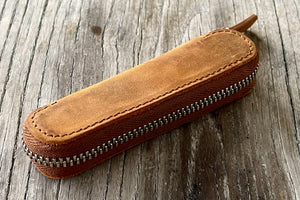 Leather Zippered Single Pen Case for Kaweco - Pocket Pen - Crazy Horse Brown