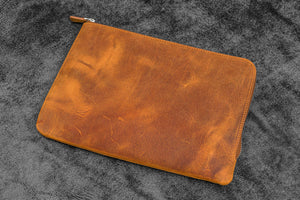 Leather Zippered Writer's Bank Bag - Pen Pouch - Crazy Horse Brown
