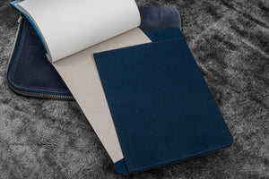 Leather Zippered Writer's Bank Bag - Pen Pouch - Crazy Horse Navy Blue