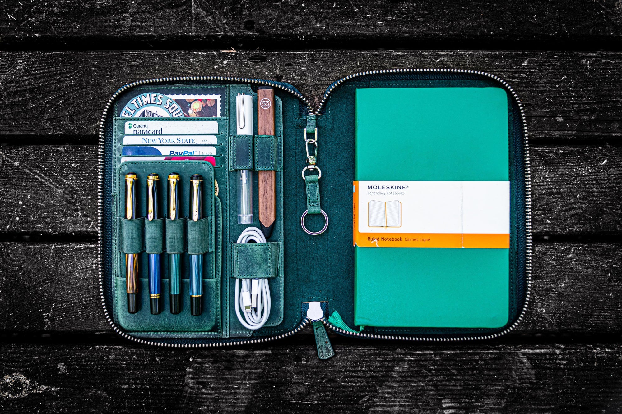 Leather Zippered iPad Mini & Large Moleskine Folio - Crazy Horse Forest Green-Galen Leather