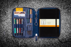 Leather Zippered iPad Mini & Large Moleskine Folio - Crazy Horse Navy Blue-Galen Leather