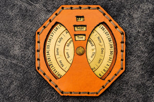 Leather and Brass Perpetual Calendar - Octagon-Galen Leather