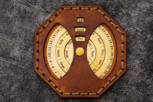 Leather and Brass Perpetual Calendar - Octagon-Galen Leather