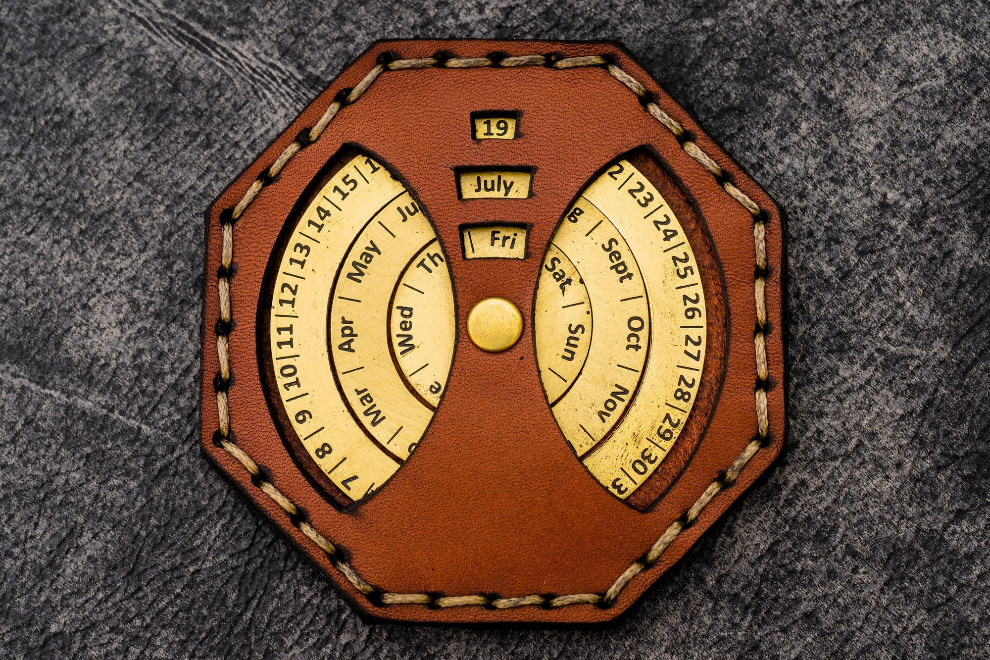 Leather and Brass Perpetual Calendar - Octagon-Galen Leather