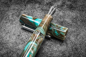 Narwhal Fountain Pen - Schuylkill Chromis Teal + Leather Pen Sleeve-Galen Leather