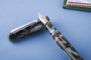 Narwhal Fountain Pen - Schuylkill Chromis Teal + Leather Pen Sleeve-Galen Leather