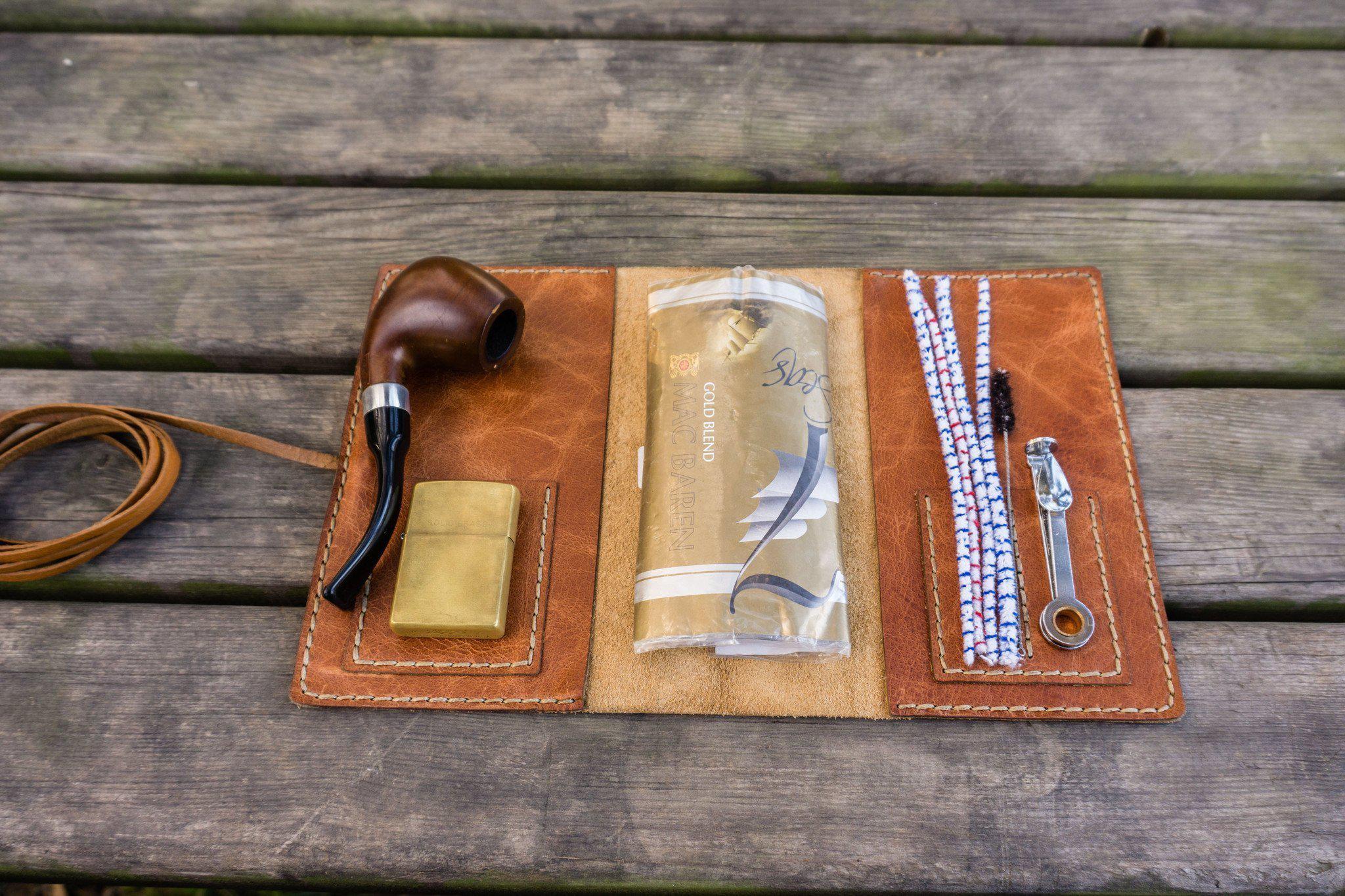 Personalized Leather Pipe Pouch/Pipe Roll - Brown - Galen Leather