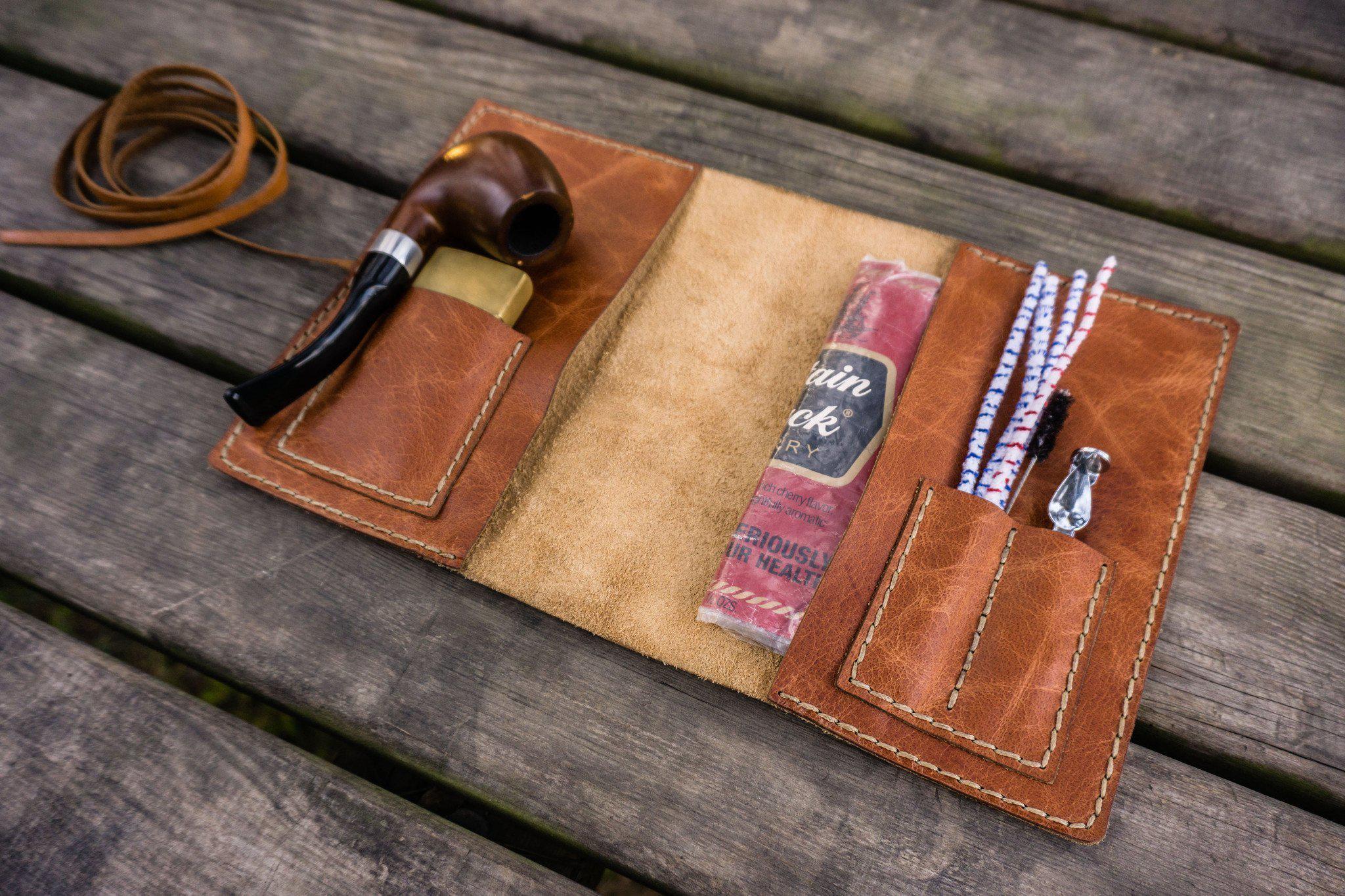 Personalized Leather Pipe Pouch/Pipe Roll - Brown - Galen Leather