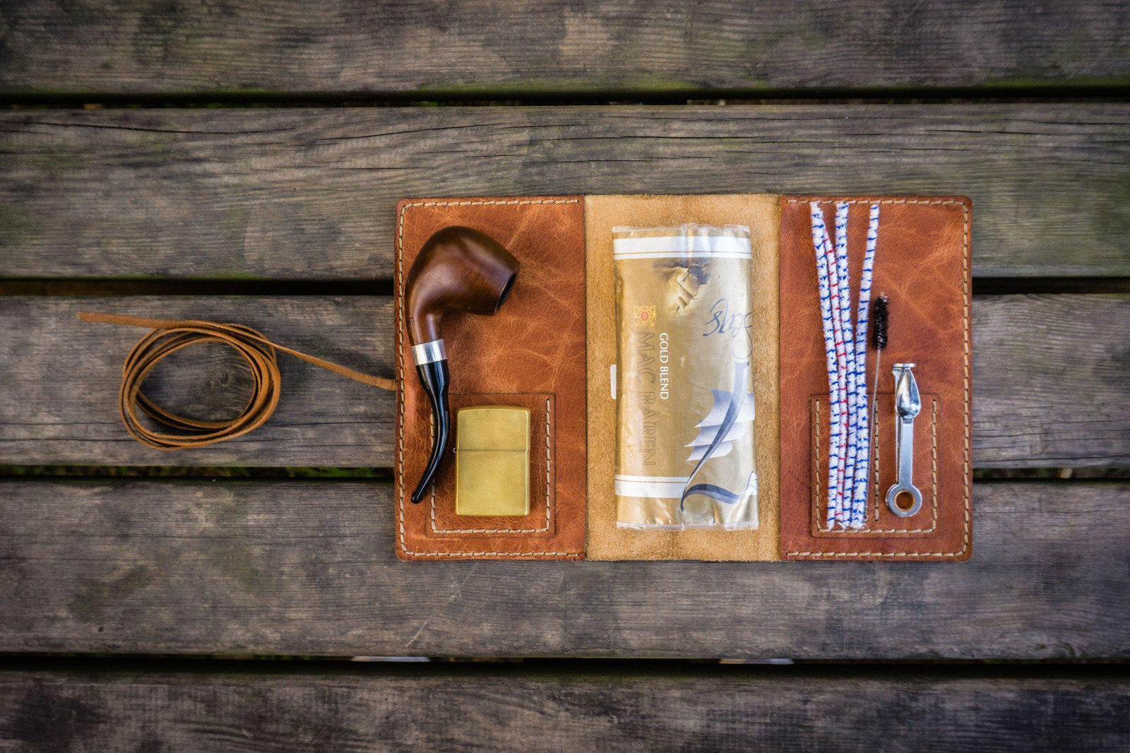 Personalized Leather Pipe Pouch/Pipe Roll - Rustic Brown-Galen Leather