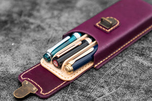 The Old School - Leather Molded Pen Case for 3 Pens - Purple