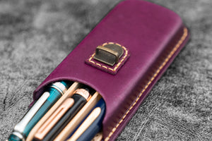 The Old School - Leather Molded Pen Case for 3 Pens - Purple