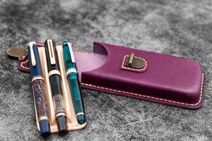 The Old School - Leather Molded Pen Case for 3 Pens - Purple