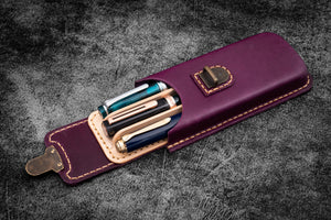 The Old School - Leather Molded Pen Case for 3 Pens - Purple