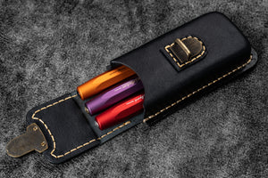 The Old School - Leather Molded Pen Case for 3 Pocket Pens - Black