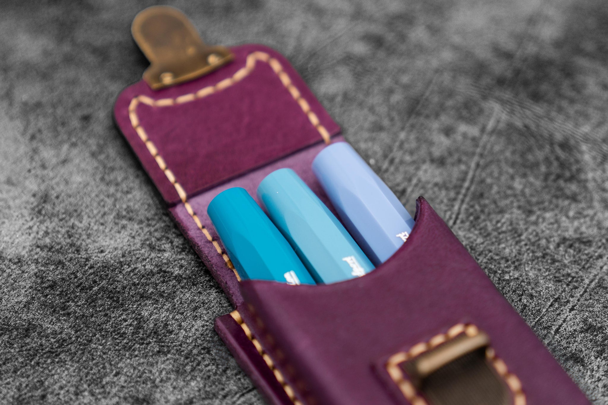 Purple Leather Molded Pocket Pen Case For 3 Pens Galen Leather purple-leather-molded-pocket-pen-case-for-3-pens-galen-leather
