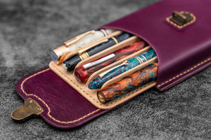 The Old School - Leather Molded Pen Case for 5 Pens - Purple