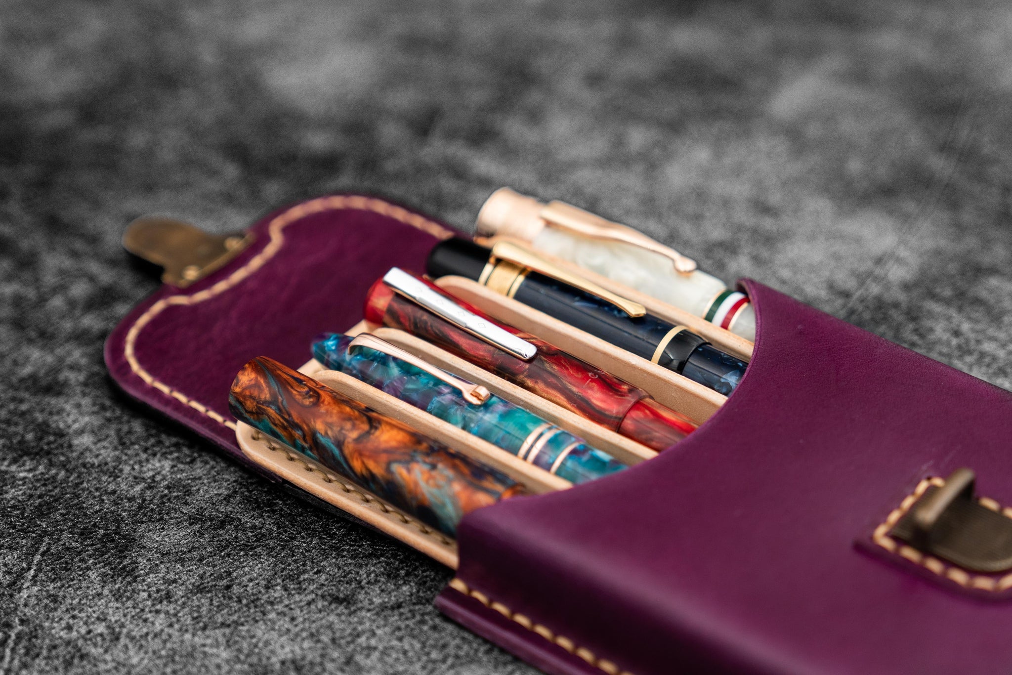 XLarge Zippered Leather Pencil Case - Purple - Galen Leather