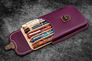 The Old School - Leather Molded Pen Case for 5 Pens - Purple