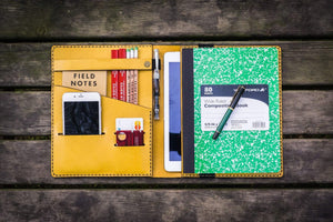 Composition Notebook Cover With iPad Air Pro Pocket - Yellow-Galen Leather