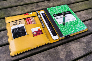 Composition Notebook Cover With iPad Air Pro Pocket - Yellow-Galen Leather