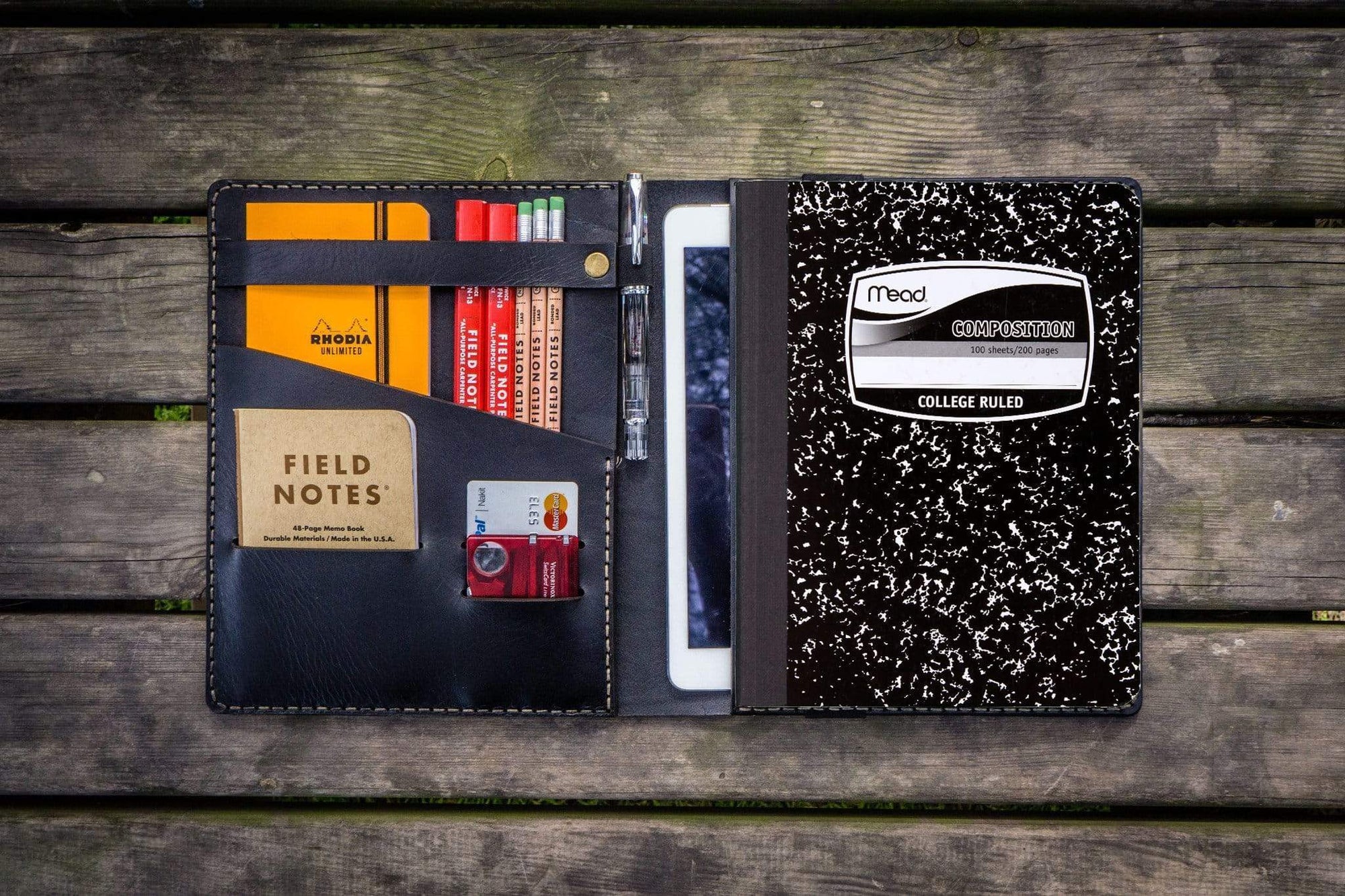 Composition Notebook Cover With iPad Air/Pro Pocket - Black-Galen Leather