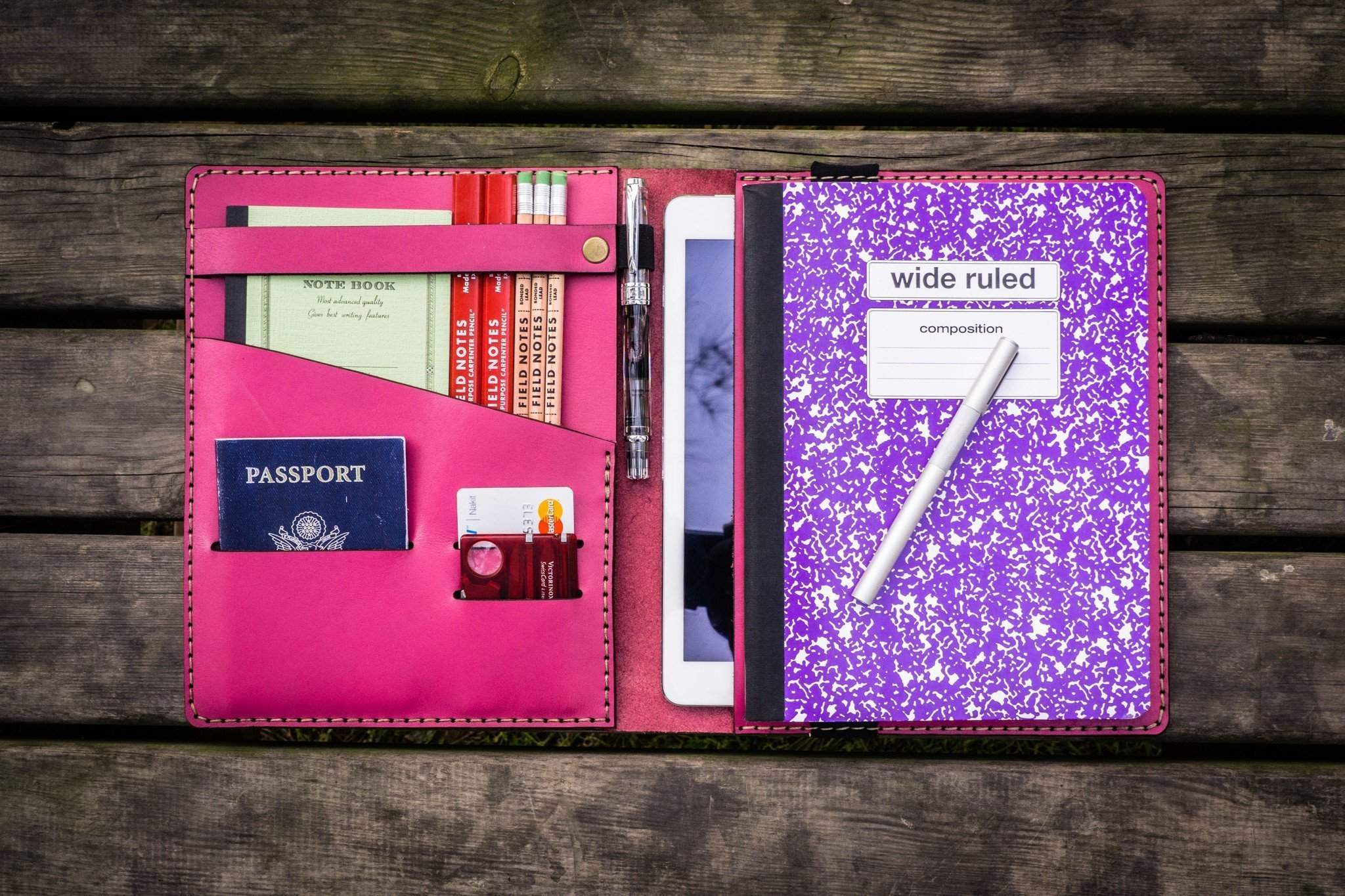 Composition Notebook Cover With iPad Pocket - Pink - Galen Leather Composition Notebook Cover With iPad Pocket - Pink - Galen Leather