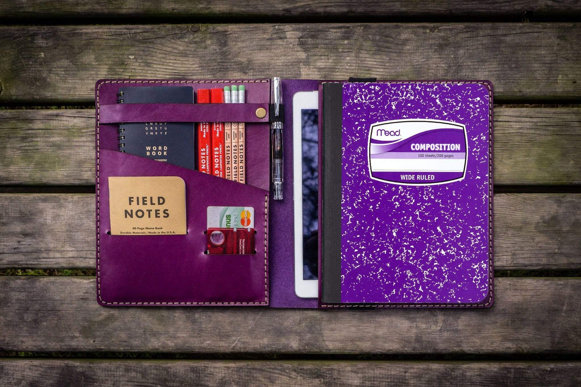 Composition Notebook Cover With iPad Air/Pro Pocket - Purple-Galen Leather