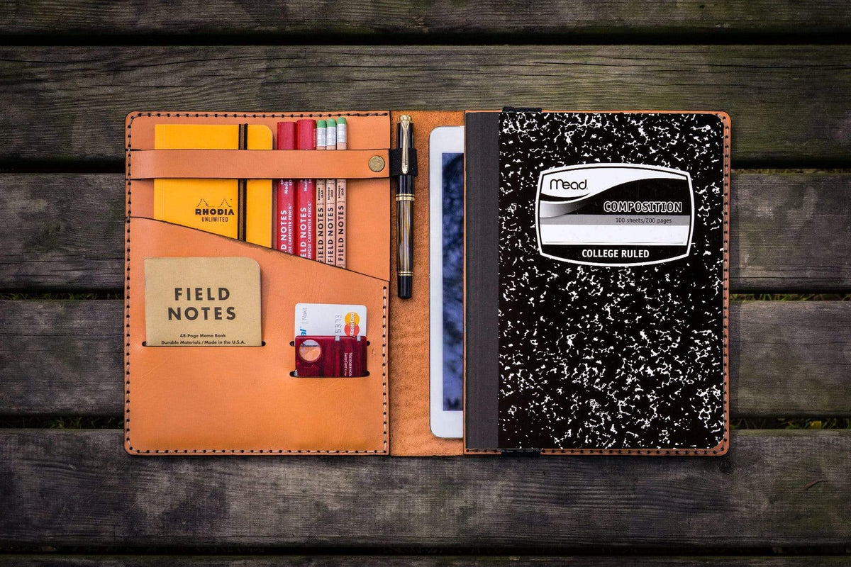 Composition Notebook Cover With iPad Pocket - Orange - Galen Leather