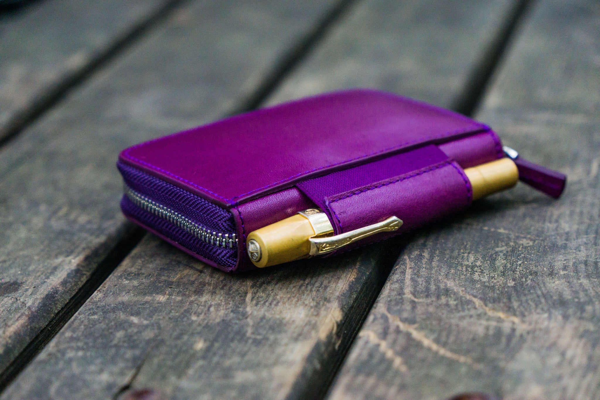 XLarge Zipper Leather Pencil Case - Purple