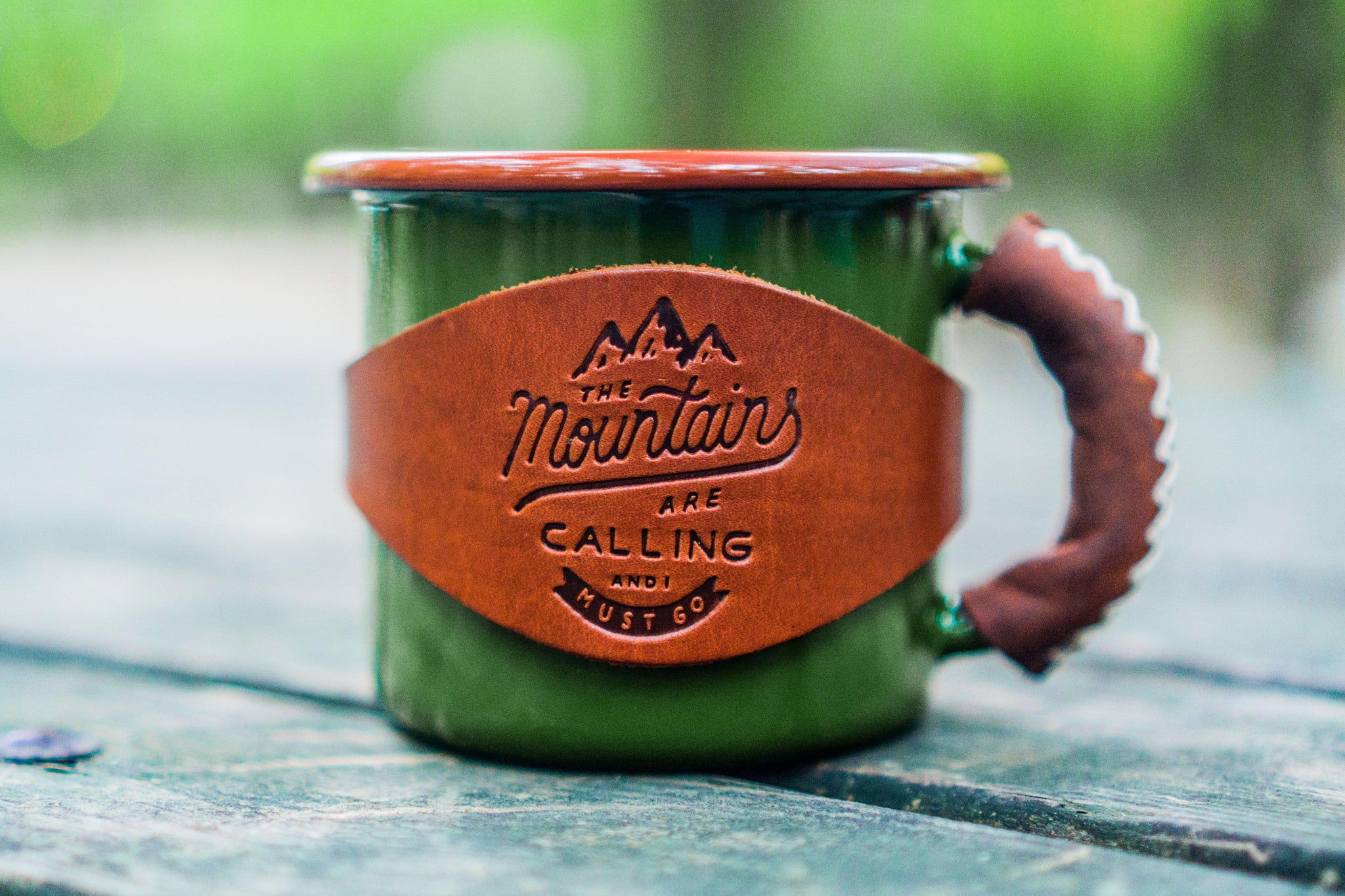 Custom Topography Leather Sleeve Enamel Mug, Personalised Hiking Mug,  Enamel Coffee Cup, Leather Contour Lines Walking Camping Gift 