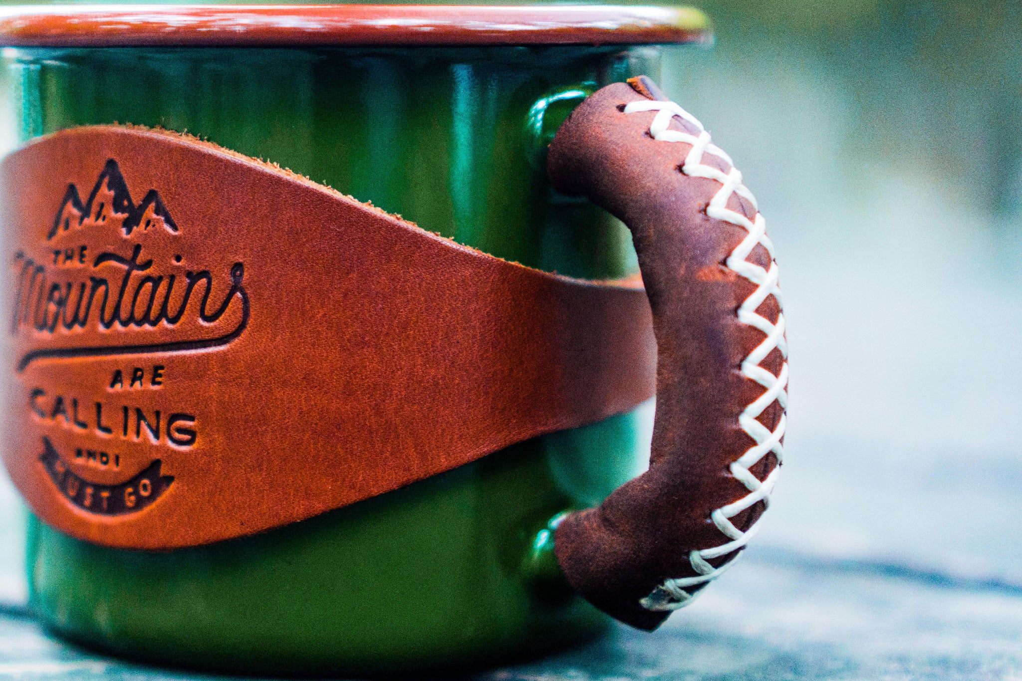 Enamel Mug With Cover & Removable Leather Handle - Galen Leather