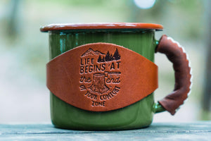 Enamel Mug with Leathered Handle - Green-Galen Leather