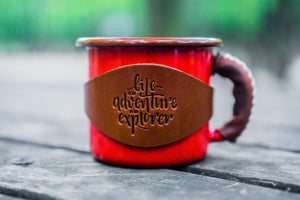 Enamel Mug with Leathered Handle - Red-Galen Leather