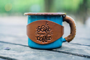 Enamel Mug with Leathered Handle - Turquoise-Galen Leather