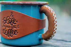 Enamel Mug with Leathered Handle - Turquoise-Galen Leather