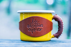 Enamel Mug with Leathered Handle - Yellow-Galen Leather