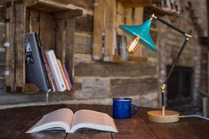 Gramophone - Industrial Teal Desk Lamp-Galen Leather