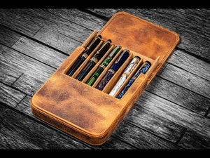 Handmade Leather Magnum Opus 6 Slots Hard Pen Case with Removable Pen Tray - Product Video - Galen Leather