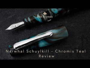Nahvalur (Narwhal) Fountain Pen - Schuylkill Chromis Teal + Leather Pen Sleeve