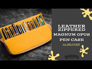 Leather Zippered Magnum Opus 12 Slots Hard Pen Case with Removable Pen Tray - Crazy Horse Smoky
