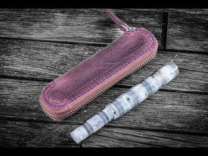 Leather Zippered Single Pen Case for Kaweco - Pocket Pen - Purple