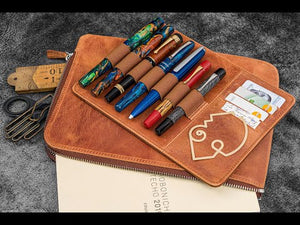 Leather Zippered Writer's Bank Bag - Pen Pouch - Undyed Leather