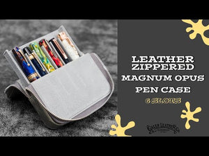 Leather Zippered Magnum Opus 6 Slots Hard Pen Case with Removable Pen Tray - Black