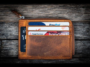 Leather Zippered Mega Mini Wallet - Crazy Horse Navy Blue