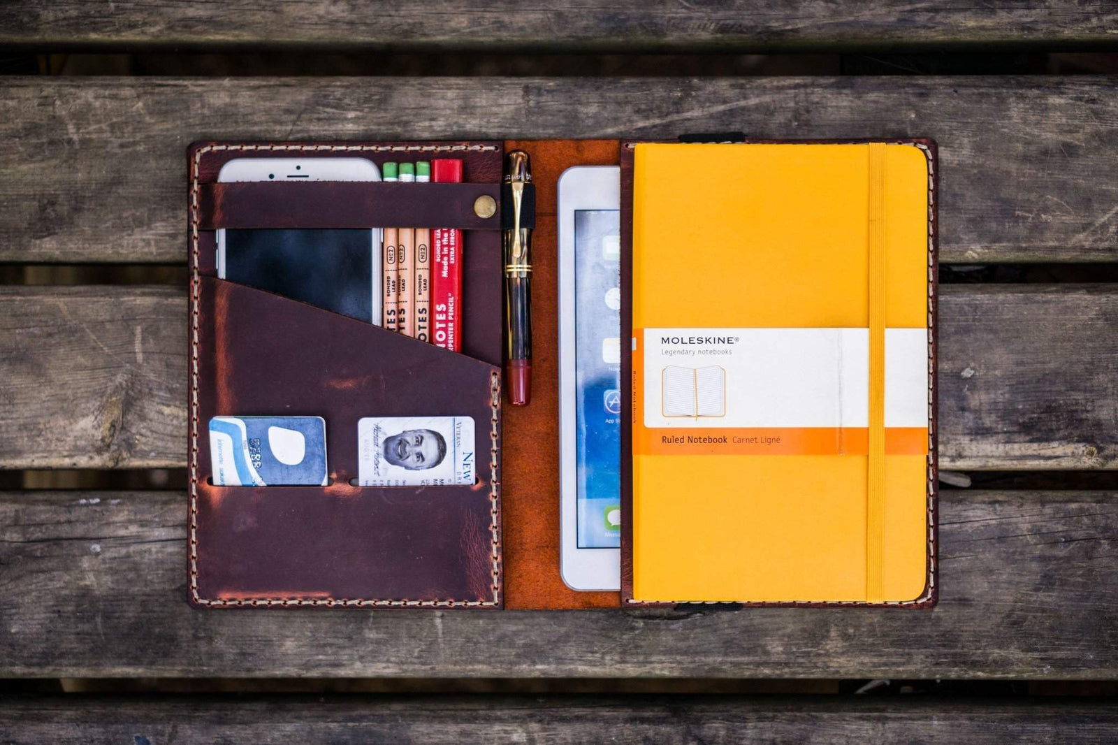 iPad Mini & Large Moleskine Cover - Crazy Horse Orange-Galen Leather