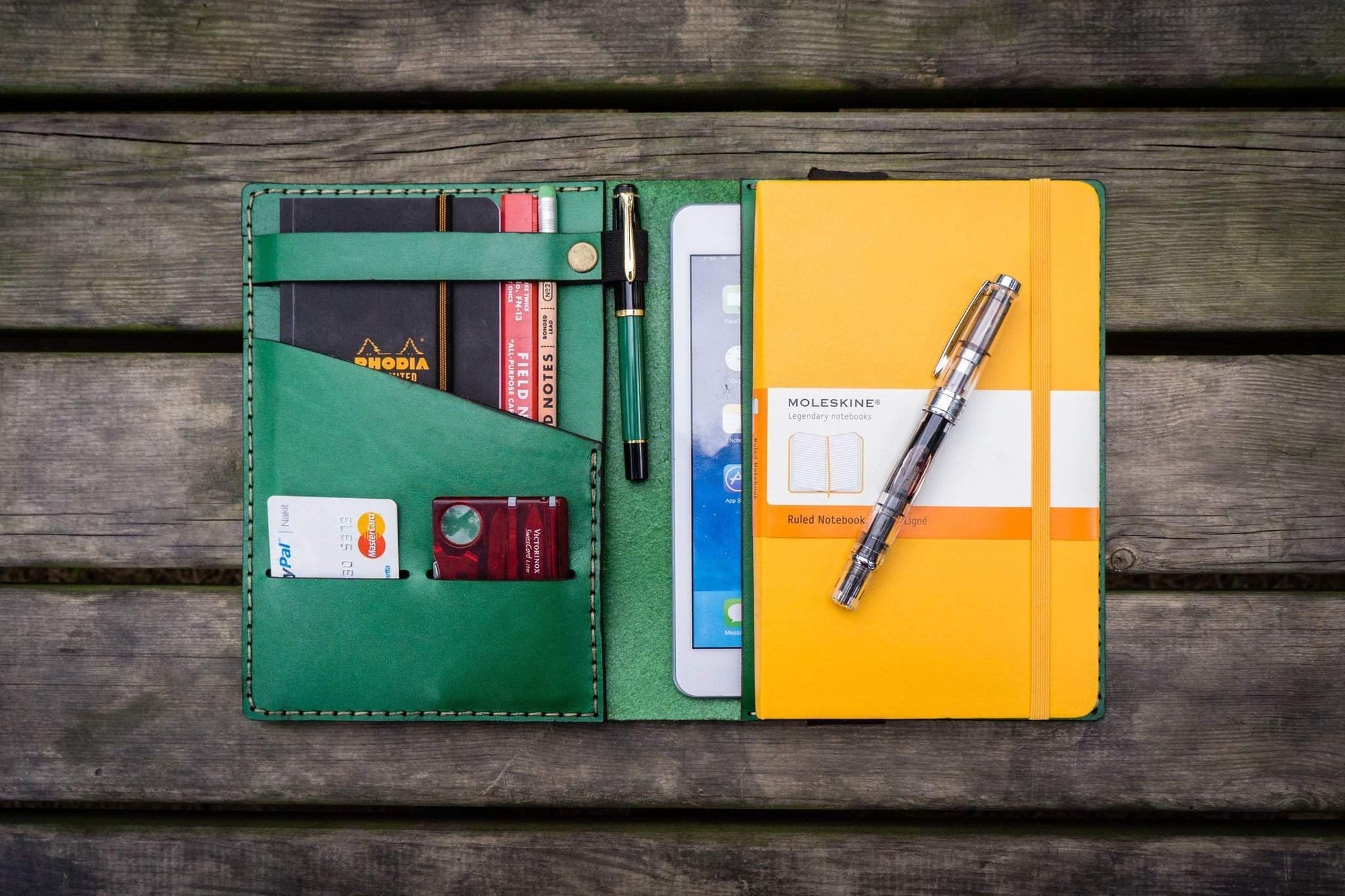 iPad Mini & Large Moleskine Cover - Green-Galen Leather